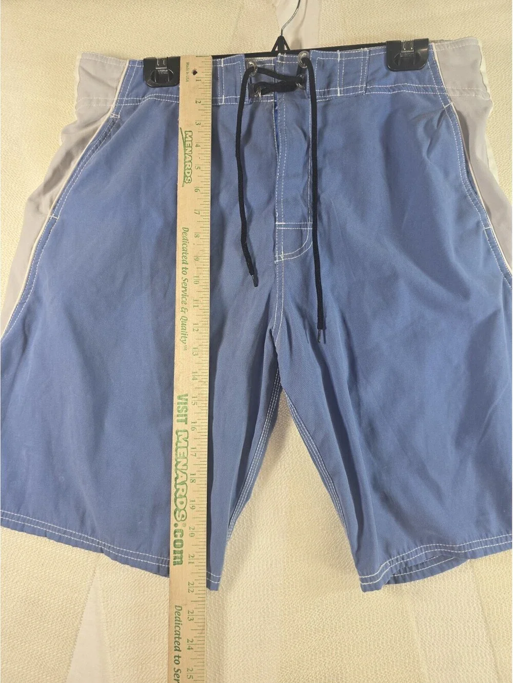 Trucal Mens Board Shorts Swim Trunks Medium Blue Grey Stripe Lace Up Mesh